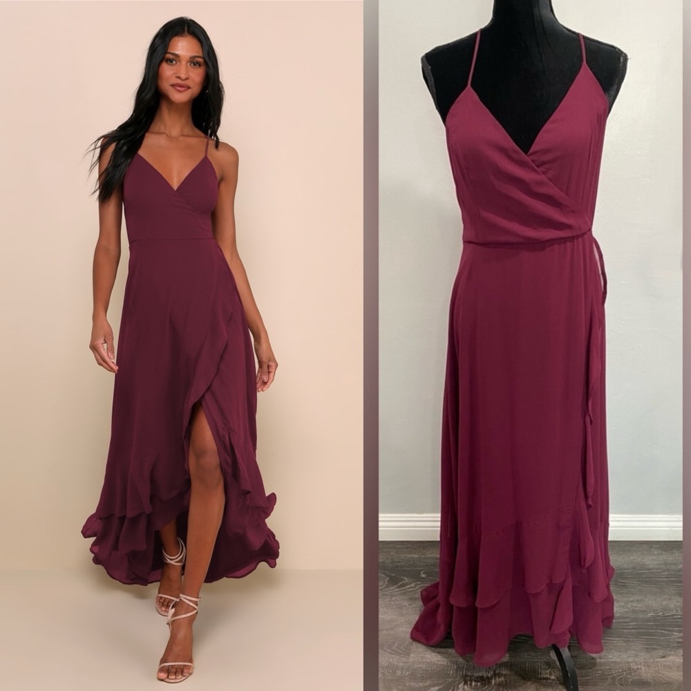 Lulus Burgundy Ruffled Sleeveless Maxi Dress - XSmall NWOT